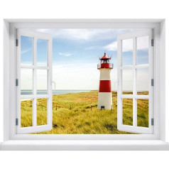 Wall Sticker - Window Motif with View - Wall Sticker - Wall Mural - Self-Adhesive (Motif: Lighthouse, 120 x 94 cm)