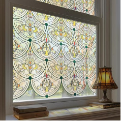 Decorative Film Window Film 3D Stained Glass Window Film, Window Privacy Film Colourful for Front Door, Home, Sun Protection, Heat Control, Static Adhesive, Golden Ironwork, 60 x 180 cm