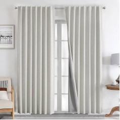 Joydeco Linen Curtains, 213.4 cm Long, 2 Panels Set, Castle, 100% Blackout, Long Curtains for Bedroom, Living Room, Blackout Curtain, Rod Pocket (132.1 x 213.4 cm, Grey White)