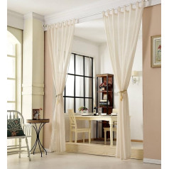 WOLTU Set of 2 Transparent Curtains with Loops, Linen Look, Double Pack Translucent Linen Curtains, Country House Stores, Window Curtain for Living Room, Children's Room, Bedroom, 140 x 225 cm, Cream