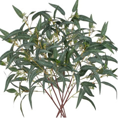 6 x Plastic Plants Artificial Eucalyptus Leaves Green, 34 Inch Long Stem Fake Eucalyptus Branches with Fruits, Faux Greenery Arrangement for Spring Decoration, Home Decoration, Vase Decor