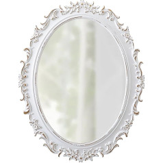 Baroque Mirror Oval White 54 x 41 cm, Decorative Wall Mirror with Wooden Frame, Vintage Mirror Hallway Wall, Mirror Wall for Living Room, Bedroom, Bathroom, Hallway, Horizontal or Vertical