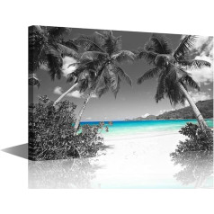 TISHIRON Blue Sky Sand Beach Coconut Palm Tree Prints Paintings on Canvas Ready to Hang Home Decorations Office Wall Decor 36x24 Inches