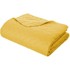 Atmosphera - Bed Throw + 2 Pillowcases Tressé Mustard Yellow - 260 × 240 cm - Yellow