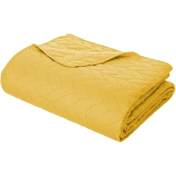 Atmosphera - Bed Throw + 2 Pillowcases Tressé Mustard Yellow - 260 × 240 cm - Yellow