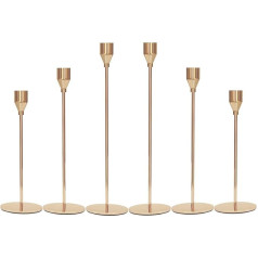 Gold Vintage Candle Holder, Set of 6 Tall Candle Holders, 3/4 Inch Thick Candle, Metal Dinner Candle Stand for Dining Room, Centerpiece, Wedding, Table, Mantle, Candlelight Dinner, Party