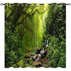YUANZU Natural Curtains, Forest Green Jungle, Waterfall Eyelet Curtains with Opaque, Thermal Curtain, Cold Protection, Blackout Curtain Living Room, Bedroom, Blackout Window, Pack of 2, H 175 x W 140