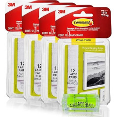 Picture Hanging Kit, 48 Pairs of Large Command Picture Hanging Strips & Spirit Level, Posters on Walls/Drywall, No Nail and Hook Damage