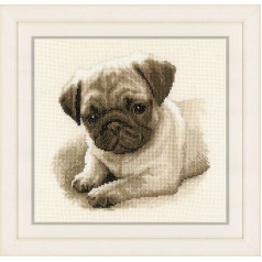 Vervaco Counted Cross Stitch Kit Pug Dog, Cotton Multi-Color, 21 x 21 x 0,3 cm