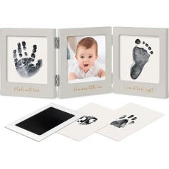 Baby Handprint & Footprint Set - Clean Touch Ink Pad Baby Hand & Foot for Newborns, Handprint Baby Picture Frame Imprint Set, Baby Footprint Set for Newborn Baby Shower (Cloud Grey/Gold)