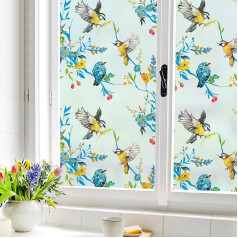 dktie Window Film Opaque Privacy Film Window Frosted Glass Film Bird Pattern Floral Pattern Static Adhesive without Adhesive Reusable Suitable for Living Room Bedroom Kitchen 90 x 200 cm