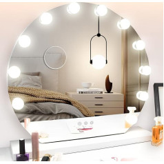 Hollywood Mirror with LED Lighting, Make-Up Mirror, Dimmable, 3 Light Colours, 10x Magnification, Diameter 55 cm, White