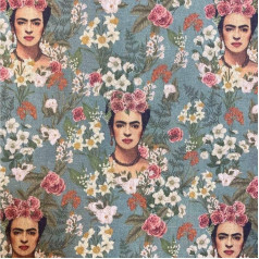 Kt KILOtela - Printed Half Panama Fabric Digital Print 100% Cotton Size: 100cm Length x 280cm Width | Frida and Flowers - Green - 1 Metre