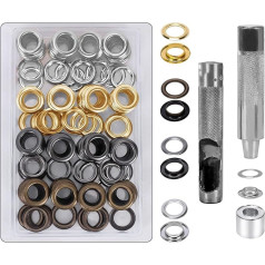HO2NLE Grommet Tool Kit 14 mm Eyelets Set 100 Eyelets Washers and Grommet Eyelets with Storage Box Eyelet Pliers Eyelet Tool Set for Tarpaulins Leather Fabric Curtain Pool Cover 4 Colours
