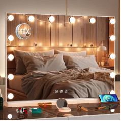 Make-up Mirror with Lighting, Table Mirror with 14 Dimmable LED Lights, 3 Colour Temperatures, 50 x 40 cm Cosmetic Mirror with Touch Control & USB Port, for Table Top & Wall Mount