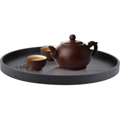 Wooden Serving Tray 37.5cm Round Shape Solid Wood Tea Coffee Snacks Meals Serving Tray Plate Restaurant Trays (Black)