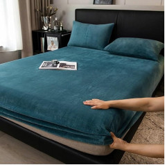 Fluffy Plush Fitted Sheet 180 x 200 cm Petrol Blue Fleece Flannel Cashmere Touch Fitted Sheet Winter Cosy Bed Sheet for 25 to 30 cm Mattress