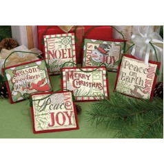 Dimensions - Cross Stitch Kit - Christmas Sayings Ornaments - 08827 - Handmade for Adults - 14 Count Aida Fabric - Set of 6