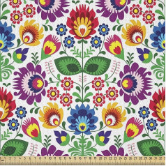 ABAKUHAUS Traditional Satin Fabric Sold by the Metre, Polish Ethnic Flora, for Sewing, Great Fabric for Home Textiles of All Kinds, 3M (148 x 300 cm), Marigold Green