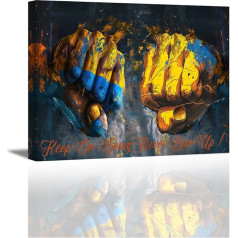 Piy Painting Blue and Yellow Wall Painting, Inspirational Canvas Painting, Fist Canvas Art, Wall Pictures for Bedroom, Living Room, Office, Classroom Decoration, 30 x 40 cm, Built-in Wooden Frame
