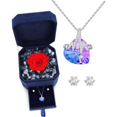 IMMORROSA Real Eternal Rose with 925 Sterling Silver Necklace and Earrings, Infinity Roses Jewellery Women's Gift Box Birthday, Valentine's Day, Wedding Anniversary for Her Women Mother