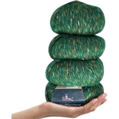 KnitPal Cotton Alpaca Tweed 3 DK Light Medium 4 Balls Total 200g Super Soft Fluffy Blend for Knitting and Crochet Hats, Scarves, Garments, Blankets, Emerald Green