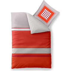 Trend Bed Linen 155 x 220 cm 2-Piece Cotton Duvet Cover Tabita Stripes Dots Grey Red Orange