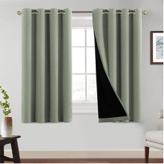 Tenger Home Thermal Curtain, 100% Opaque Curtains with Eyelets, Cold Protection, Blackout Curtains, Heat Insulating, Double Layer Eyelet Curtain, Pack of 2 (Sage Green, W 150 cm x H 150 cm)