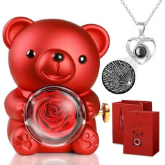 Eternal Rose Teddy Bear Gift Box with I Love You Necklace, Preserved Rose Flowers Surprise Box Roses Teddy Bear Gifts for Women Girlfriend Mother Wife Anniversary, Birthday, Valentine's Day, Mother's
