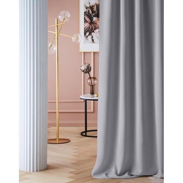 Laurel Curtain with Ruffle Tape, 180 x 250 cm, Width x Height Blackout Opaque Sliding Curtains, Living Room, Bedroom for Rail System, Light Grey, Pack of 1