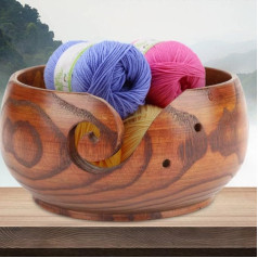 Wooden Knitting Bowl Yarn Storage Basket Round with Holes Crochet Kit Organiser for Mother's Day (7.09 x 2.87 inches)