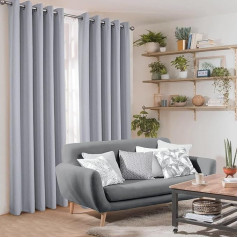 always4u 100% Opaque Blackout Curtains in Linen Look, Plain Thermal Curtain with Eyelets for Living Room and Bedroom, Cold Protection, Heat-Insulating, Light Grey, 140 x 260 cm, Set of 2