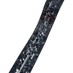 Blausky Sequin Ribbon Glitter Sequin Ribbons, Wide Sequin Trim Tulle Sequin Lace Flat Glitter Sequin Ribbons for DIY Jewellery Headband Embellishments Sewing Costume, Black, 4 cm x 4 Yard