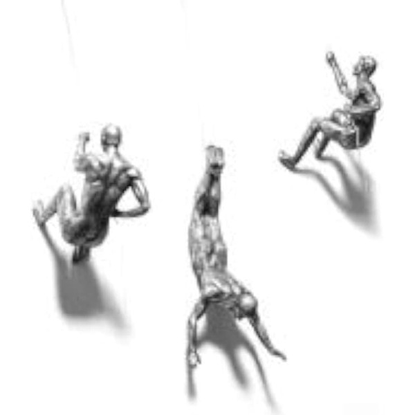 Trio of Climbing Men 3 x Large Antique Silver Climbing Rappelling Hanging Ornaments Figures Set of 3 Wall Hanging Figures Sculpture Wall Art Resin and Bungee Jumping