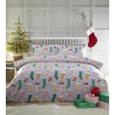 Christmas Stockings Duvet Cover Set, Multi-Colour, Christmas Bedding Set, Double