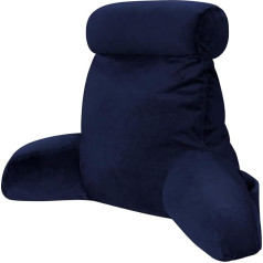 INFANZIA Reading Cushion, Bed Cushion with Removable Neck Roll, Back Cushion with Carry Handle for Bed, Backrests with Washable Cover, Support Cushion for Reading, Watching TV (Navy Blue, Medium)