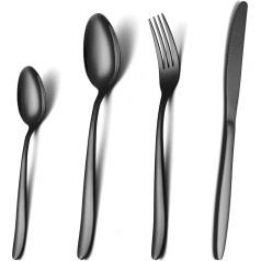 Cutlery Black Set for 6 People, 24 Pieces, Modern Stainless Steel Knife and Fork Spoon Cutlery Set