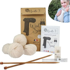 Complete knitting set for beginners with knitting needles - knitting scarf made of wool - gift idea