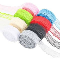 Prmape 8 Rolls of Vintage Lace Ribbon, 10 m Colourful Lace Ribbon, Lace Trims and Ribbons for Sewing, Colourful Lace Trim for Crafts, Sewing, Wedding, Decoration, Scrapbooking, Gift Box