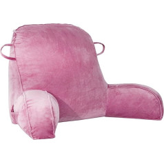 Reading Pillow - Velvet Reading Pillow for Sitting in Bed for Adults, Back Cushion for Sitting in Bed, Double Handle, Back Arm Support, Bed Rest Pillow with Arm & Pocket & Washable Cover (Pink)