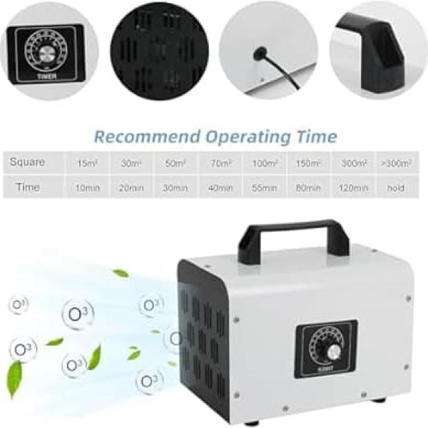 Ozone Generator 60,000 mg/H Industrial Air Purifier Ozone Device, Portable O3 Ozone Device, Ozone Odour Killer, Air Purifier with Timer, for Cleaning Odours, Pet Odours, Cleans More than 300㎡