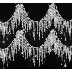 JUWAIre Rhinestone Fringe Rhinestone Trim Rhinestone Ribbon Rhinestone Fringe Belt Rhinestone Fringe Trim Rhinestone Chain Stripes Tassel Beads for Jeans Clothing Accessories DIY Decoration (2 Y)