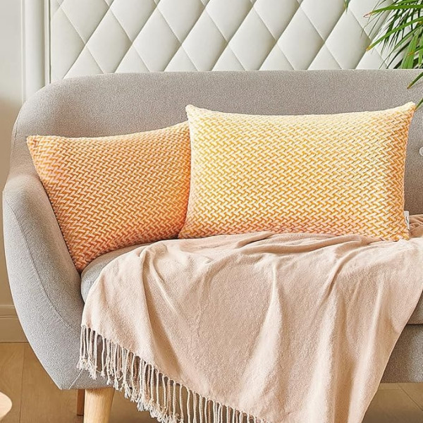 12 x 20 Cushion Covers Set of 2 - Turmeric Throw Cushion Covers, Jacquard Square Cushion Cover for Accent Couch, Sofa, Living Room