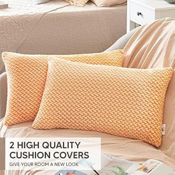 12 x 20 Cushion Covers Set of 2 - Turmeric Throw Cushion Covers, Jacquard Square Cushion Cover for Accent Couch, Sofa, Living Room