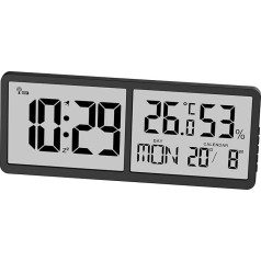 Miraval Digital Wireless Wall Clock with Large Display, Date, Temperature and Humidity, Black