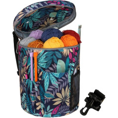 Knitting Bag for Knitting, Crochet Projects, Knitting Bags for Wool and Needles, Yarn Storage Bags with Pocket for Accessories, Wool Holder, Knitting Organiser, Craft Bag, Rainforest