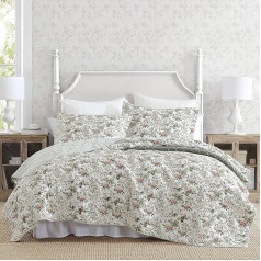 Laura Ashley - Queen Quilt Set, Reversible Cotton Bedding with Matching Shams, Floral Bedroom Decor for All Seasons (Bramble Floral Green, Queen)