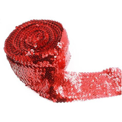 SYSUII 5 m x 75 mm sequin ribbon, shiny decorative ribbon, glitter trim, bling, sequin fabric for sewing, jewellery making, crafts, dance wear, dress decorating, red