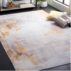 Safavieh Abstrakt Teppich für Maschinenwaschbar und rutschfest - Ideal für stark frequentierte Bereiche - Tacoma Collection, Kurzer Flor, Grau und Rot, 91 X 152 cm