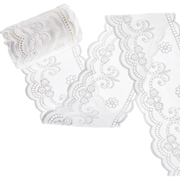 DICOSMETIC 5.47 Yards White Lace Trim 4-1/8 Inch Wide Lace Fabric Ribbon Flower Ribbon Cotton Vintage Embellishments for Wrapping Gifts Crafts Sewing Party Decorations